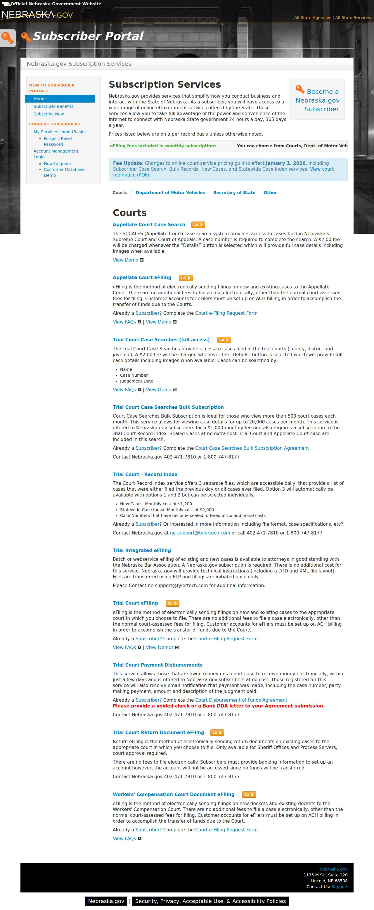 Thayer County case search Nebraska subscriber service