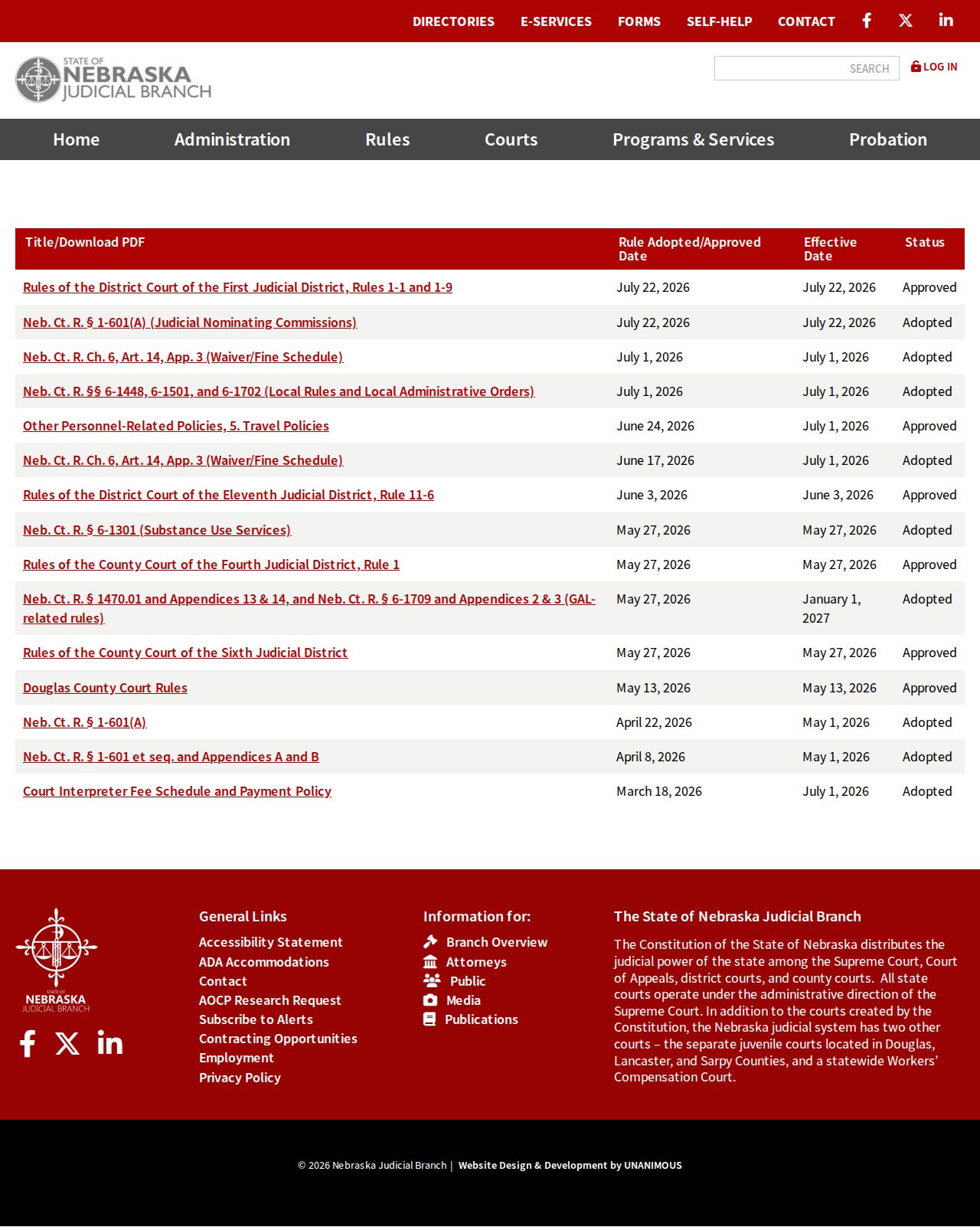 Thayer County case search Nebraska Judicial Branch rule amendments