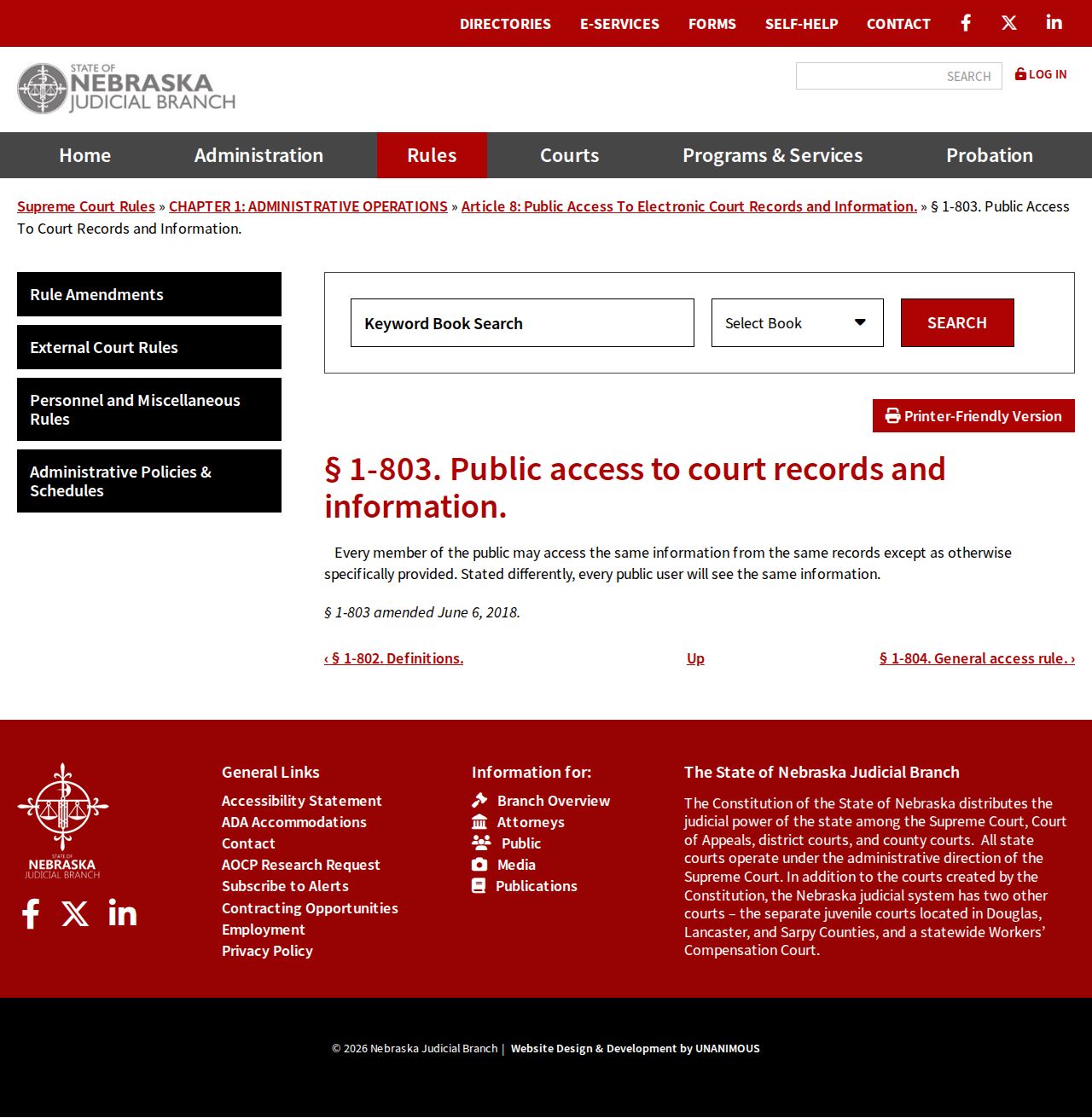 Chester court docket source for Nebraska court-record access rules