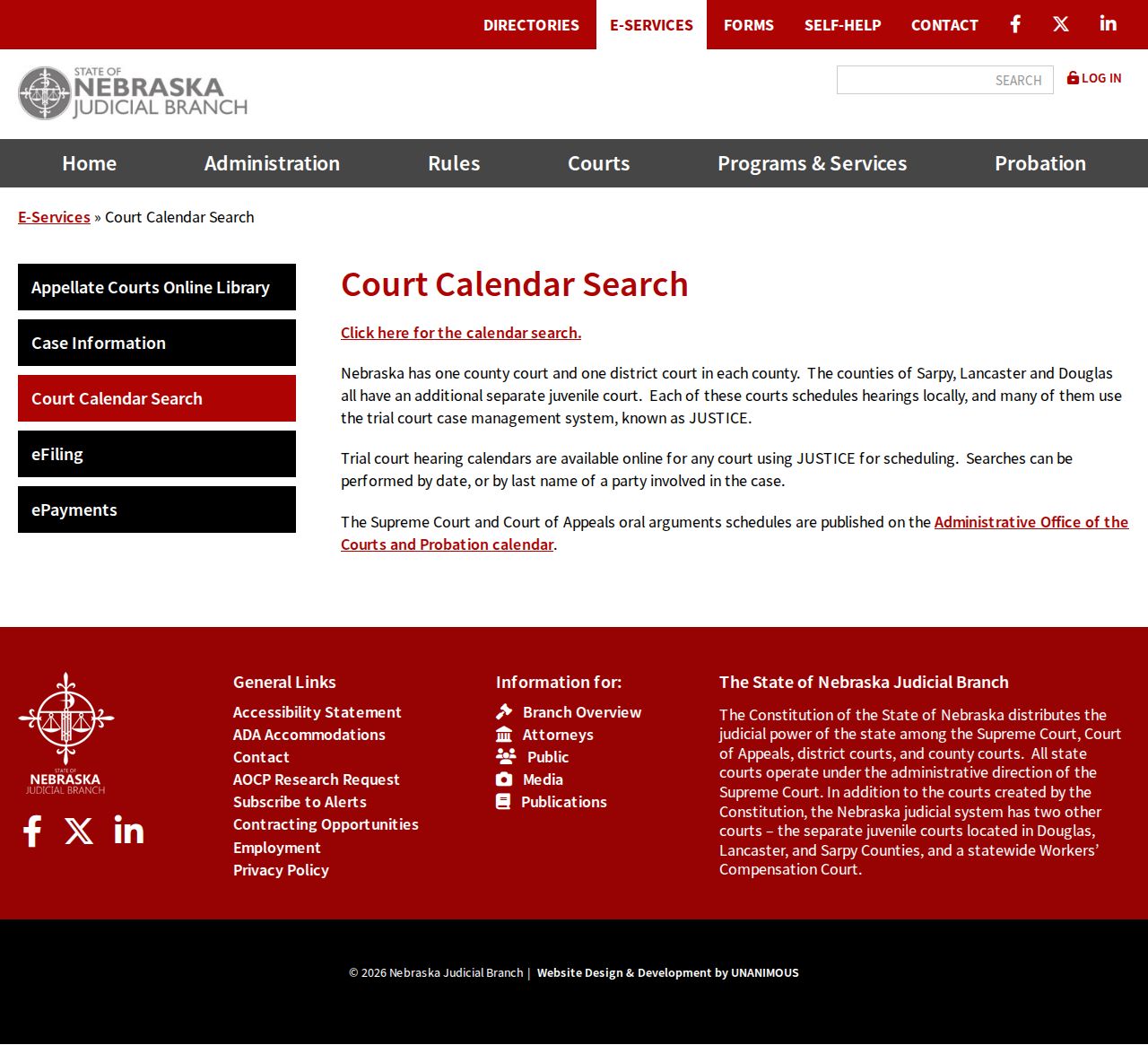 Thayer County court calendar official service