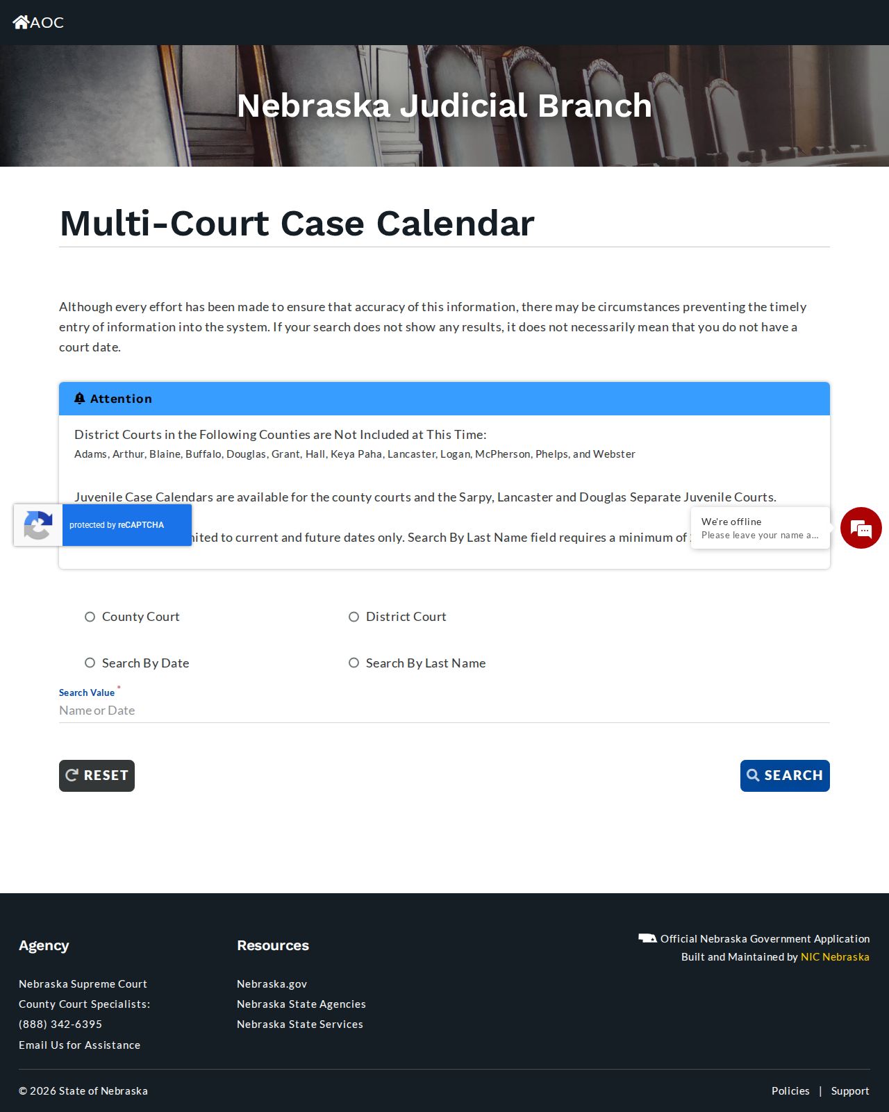 Thayer County court calendar Multi-Court Case Calendar form