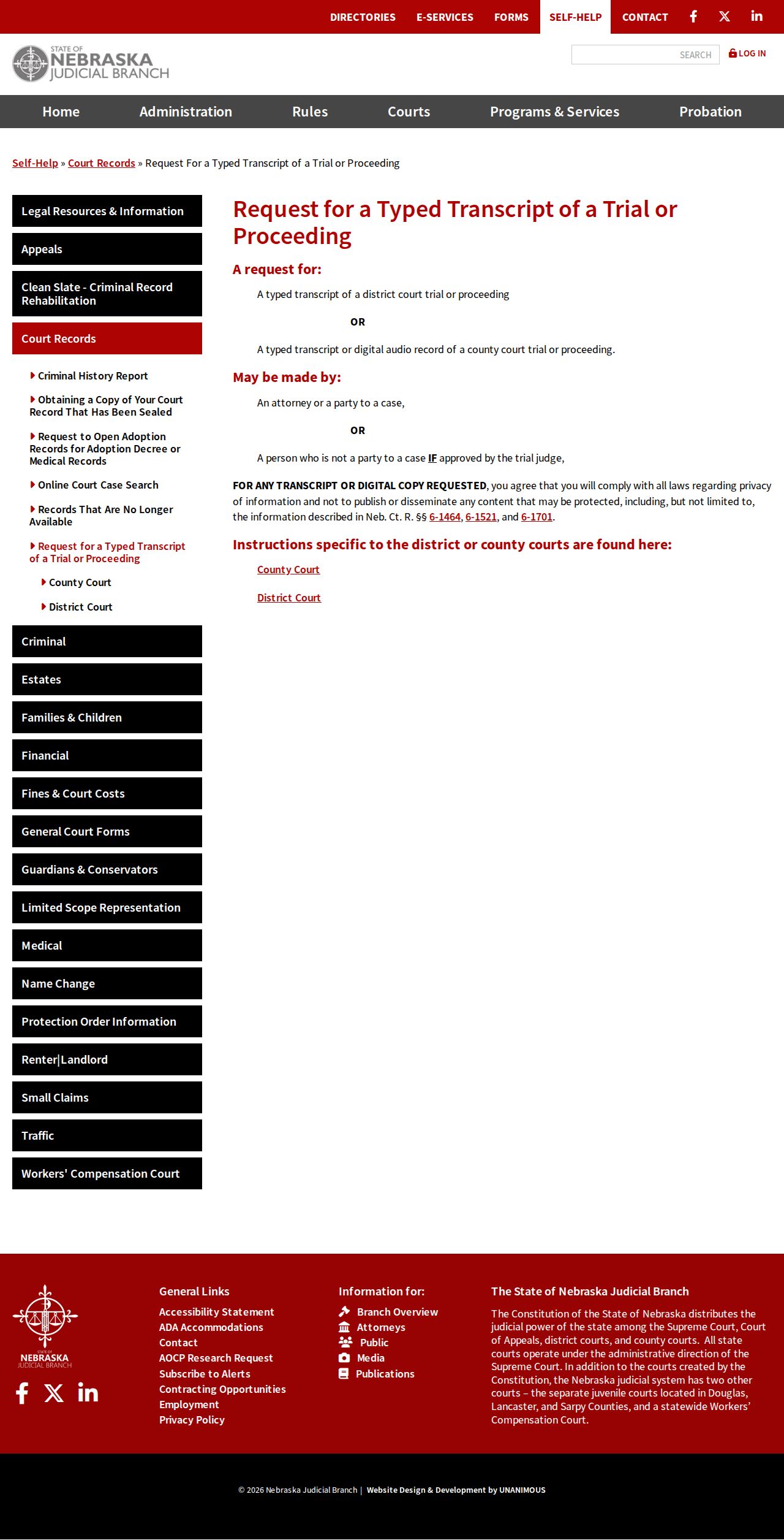 Thayer County court records transcript request overview