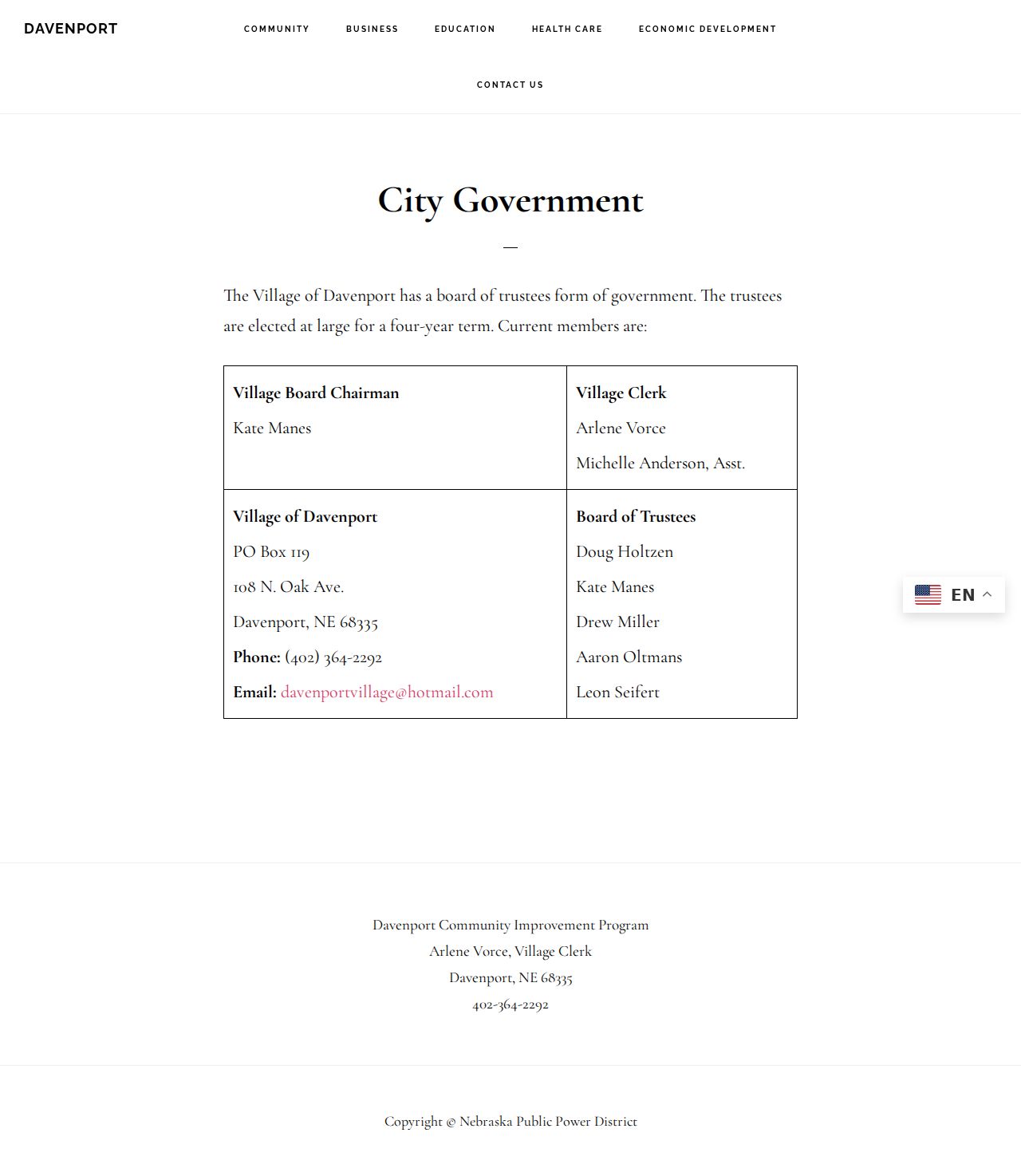 Davenport court docket source showing village government information