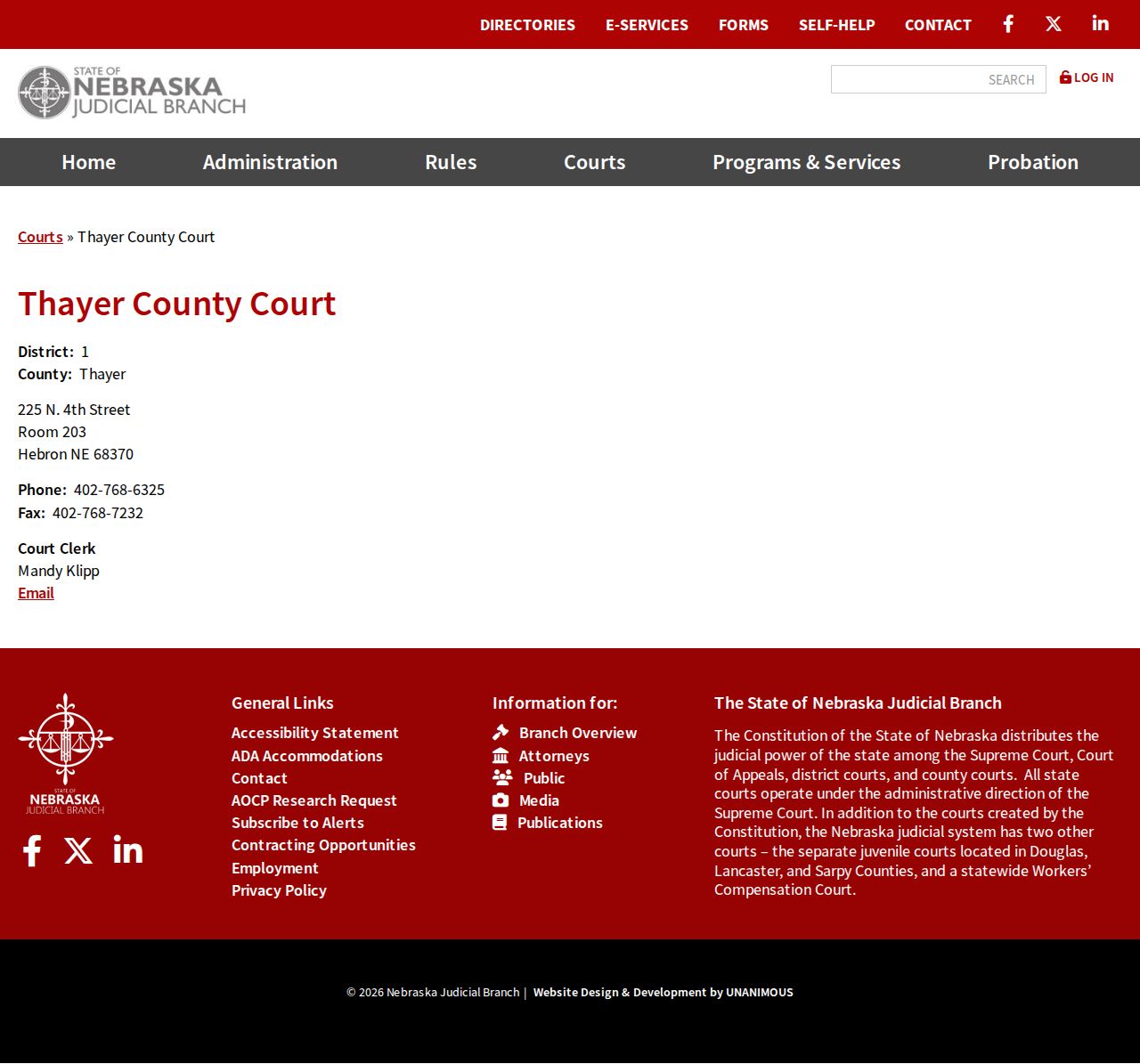Deshler court docket source for Thayer County Court