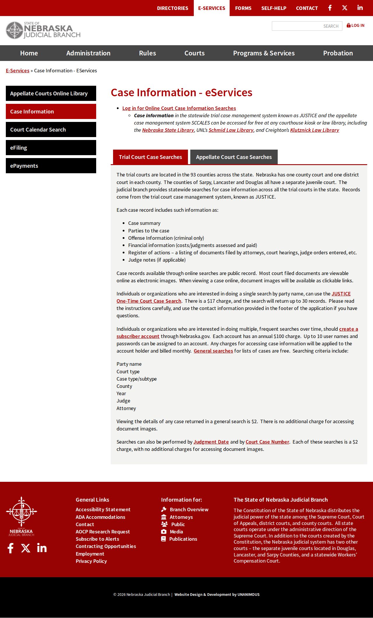 Thayer County court docket case information service