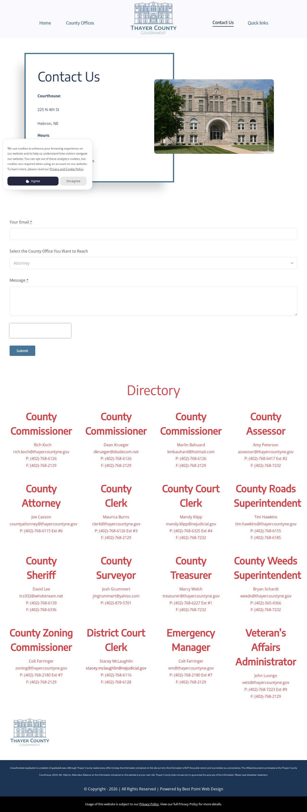 Thayer County court docket clerk contact source