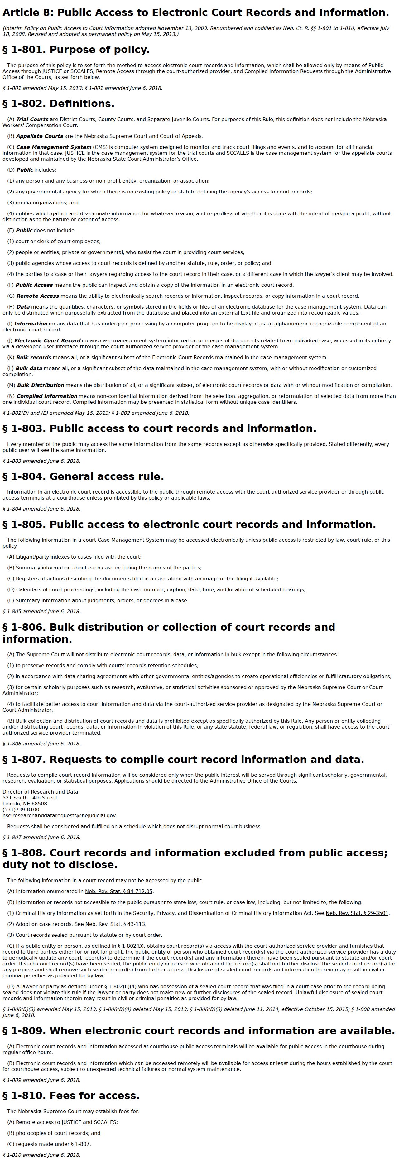 Thayer County court docket calendar access rule