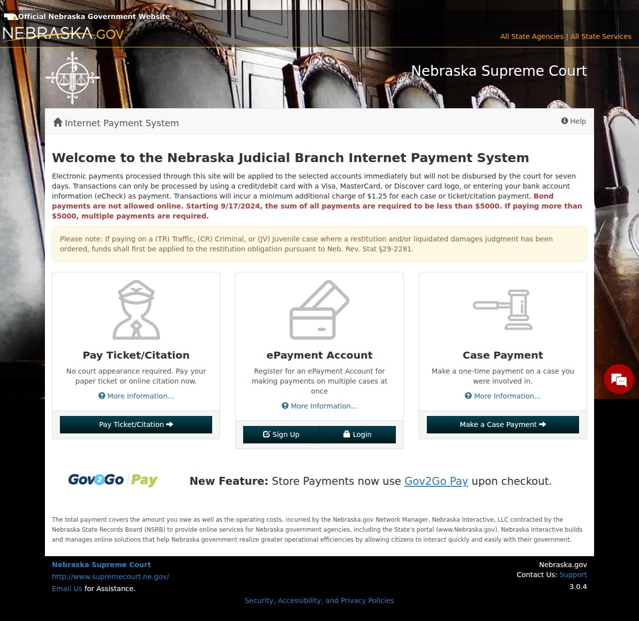 Thayer traffic court records Nebraska ePayments landing page